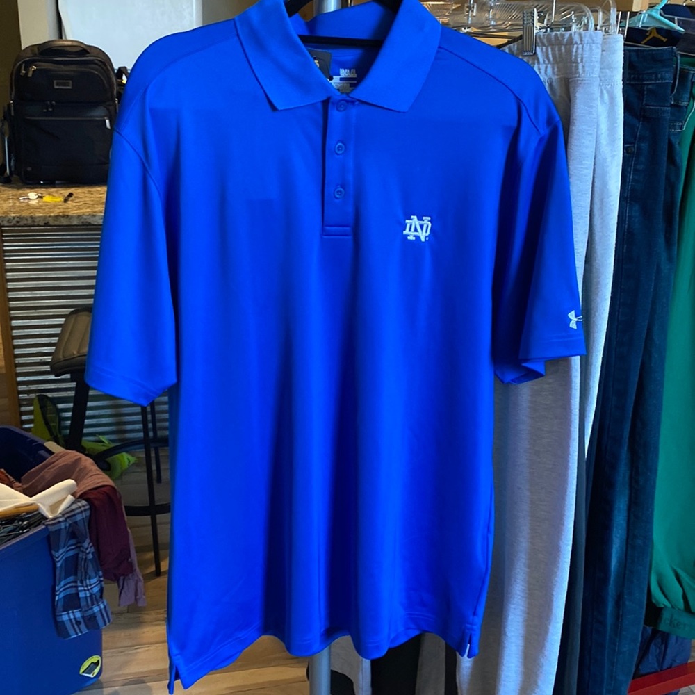 Men’s NWT Under Armour Polo / Size L / Blue / Notre Dame Logo